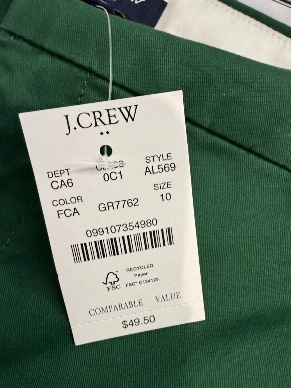 J. Crew Forest Green Chino Bermuda Shorts